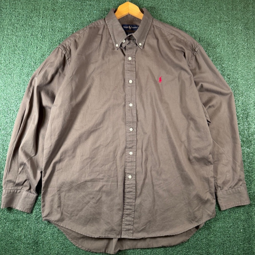 Ralph Lauren Button Down Mens XL Brown Good Blake Cotton Long Sleeve Pony